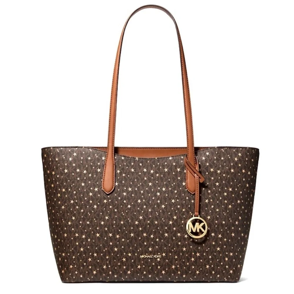 Michael Kors Arden Large Printed Signature Logo Tote Bag Brown/Stars Multi NWT